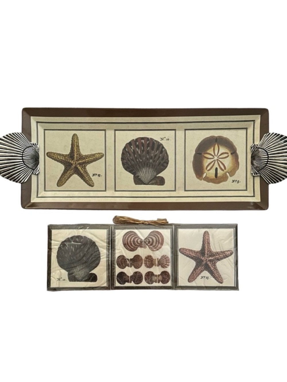Mud Pie Melamine Rectangular Coastal Theme Serving Tray with 20 Cocktail Napkins